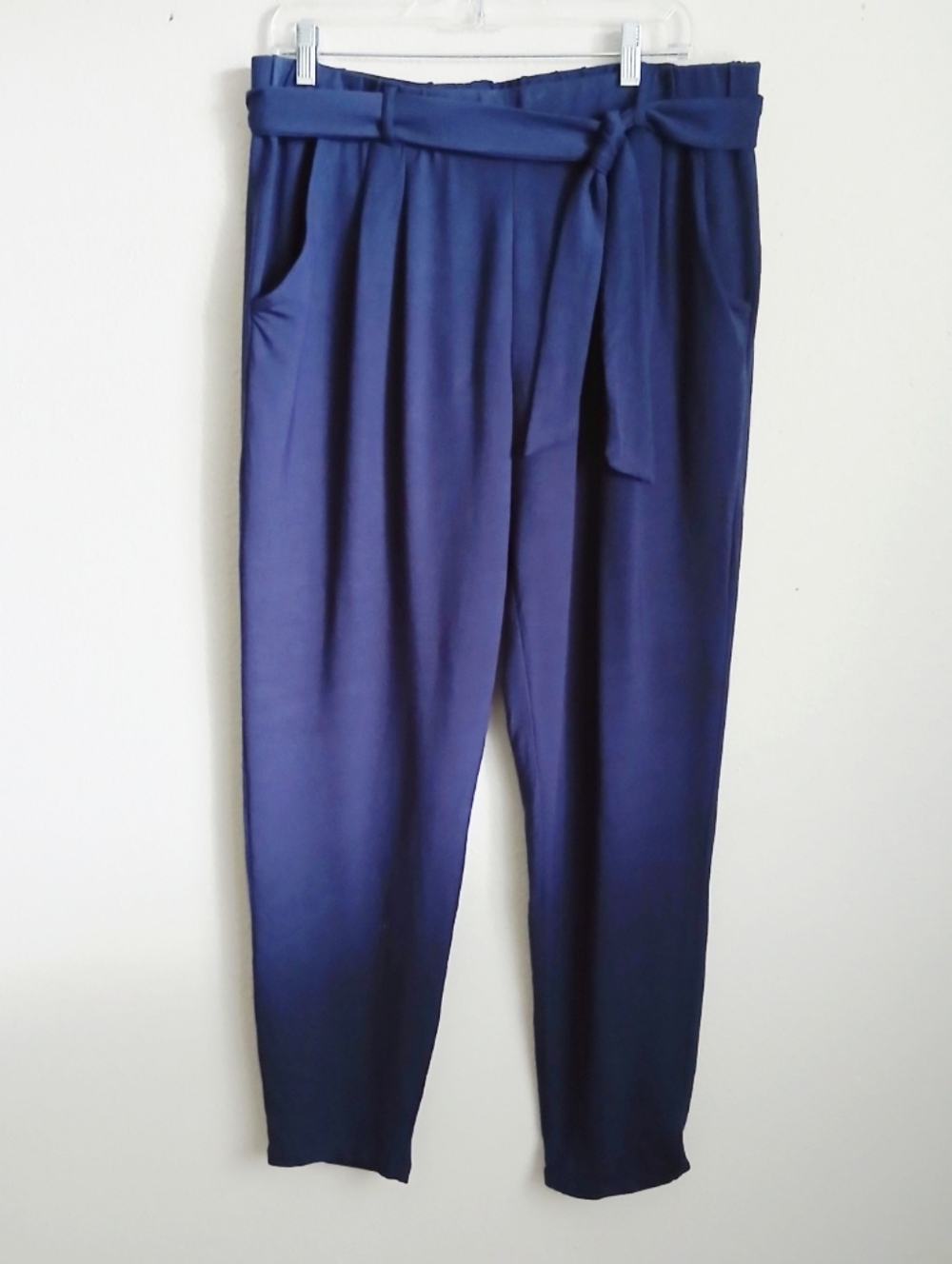 Garnet Hill Navy Easy Everyday Knit Trouser Pull On Belted Size Large